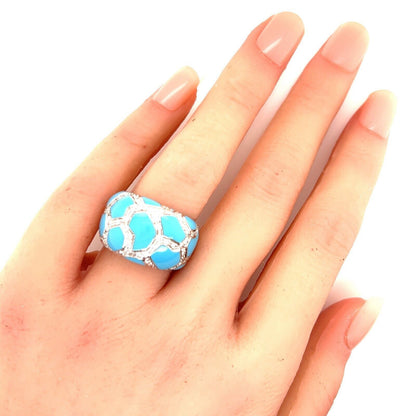 Roberto Coin Mosaic 18k White Gold Diamond Turquoise Dome Ring