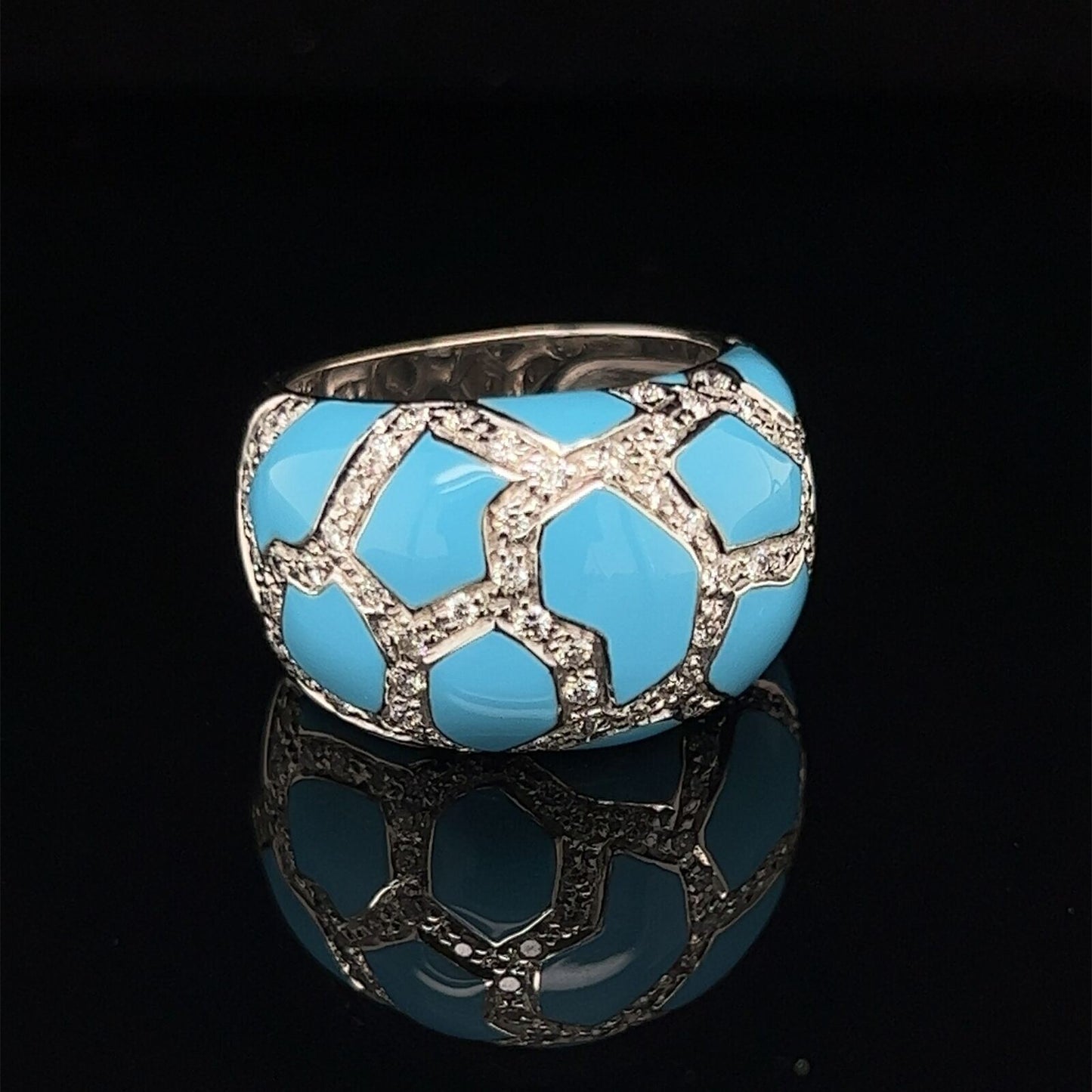 Roberto Coin Mosaic 18k White Gold Diamond Turquoise Dome Ring