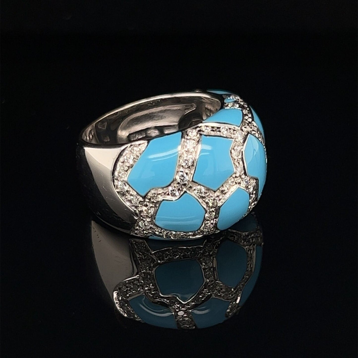 Roberto Coin Mosaic 18k White Gold Diamond Turquoise Dome Ring