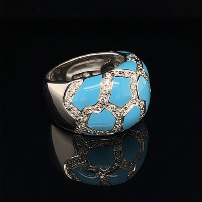 Roberto Coin Mosaic 18k White Gold Diamond Turquoise Dome Ring