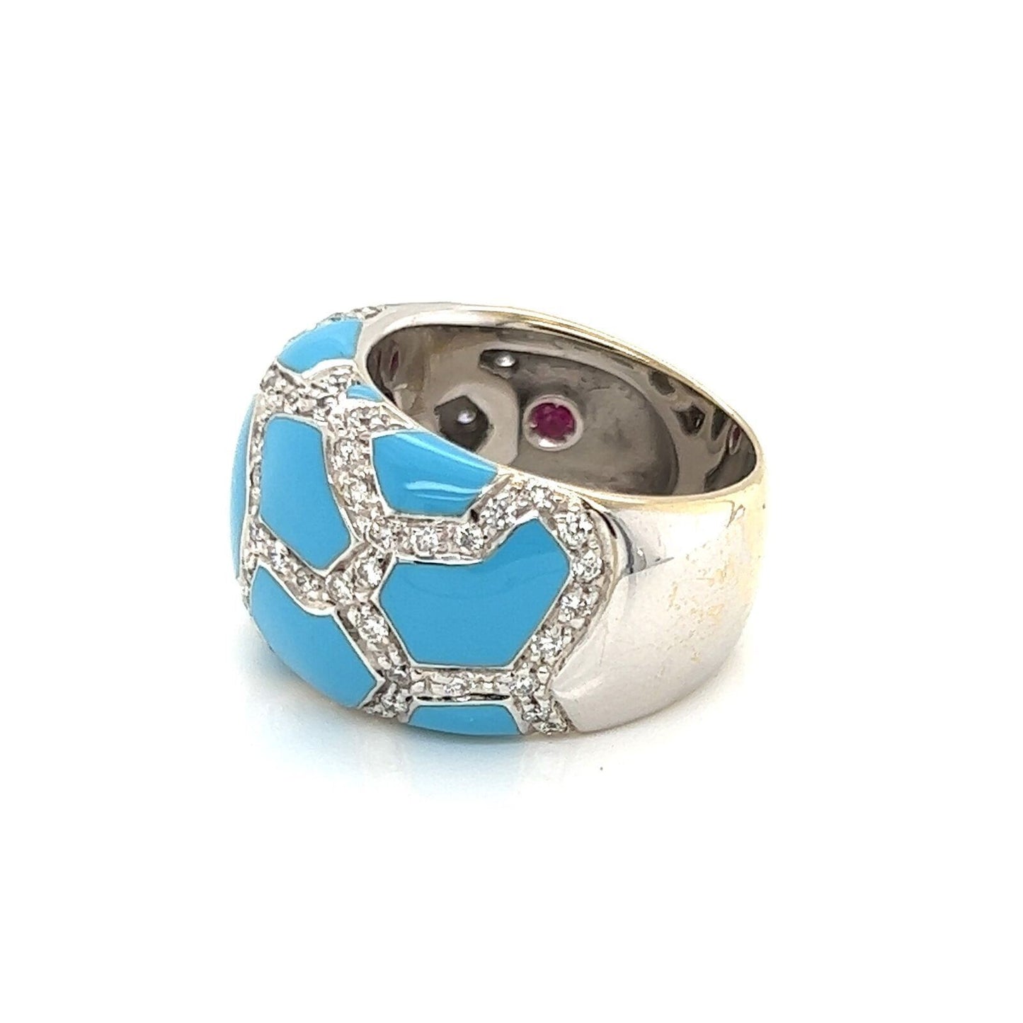 Roberto Coin Mosaic 18k White Gold Diamond Turquoise Dome Ring