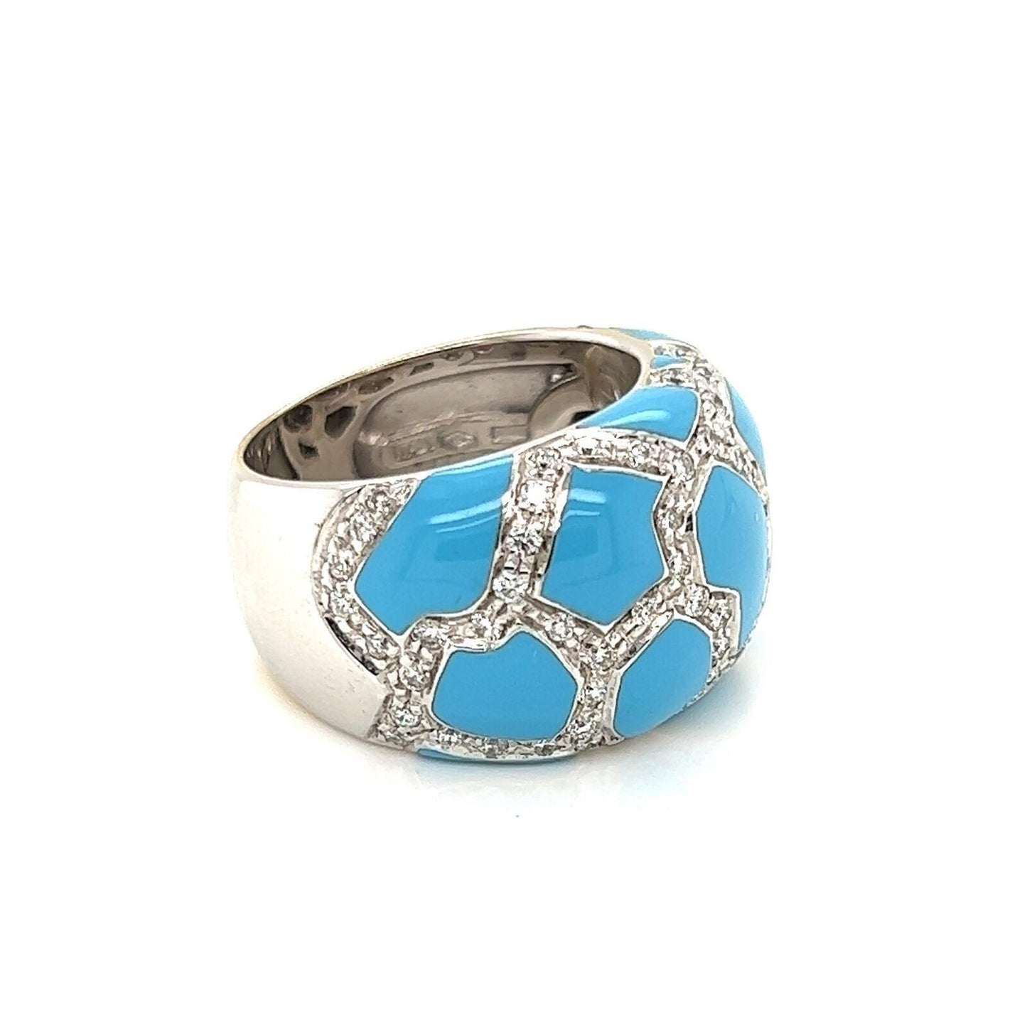 Roberto Coin Mosaic 18k White Gold Diamond Turquoise Dome Ring