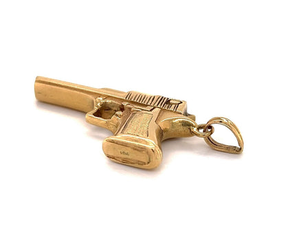 Pistol Handgun 14k Yellow Gold Charm Pendant