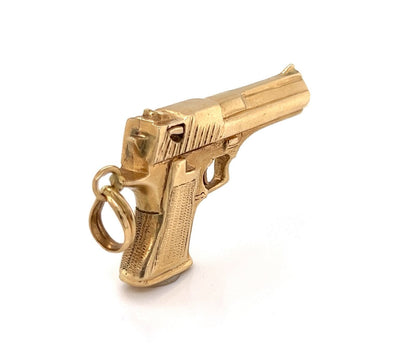 Pistol Handgun 14k Yellow Gold Charm Pendant