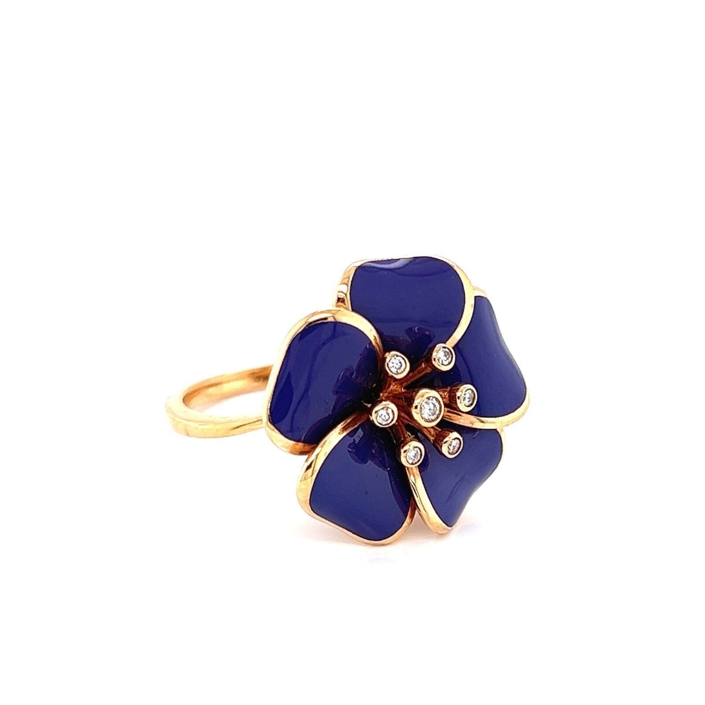 Rosato Diamond 18k Rose Gold Purple Enamel Flower Ring