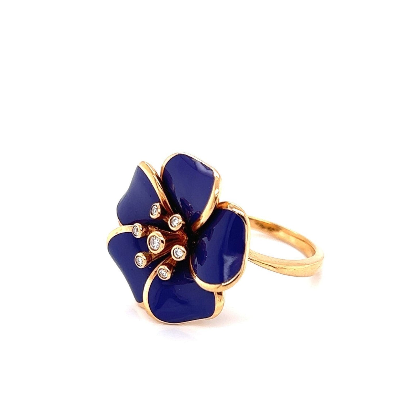 Rosato Diamond 18k Rose Gold Purple Enamel Flower Ring