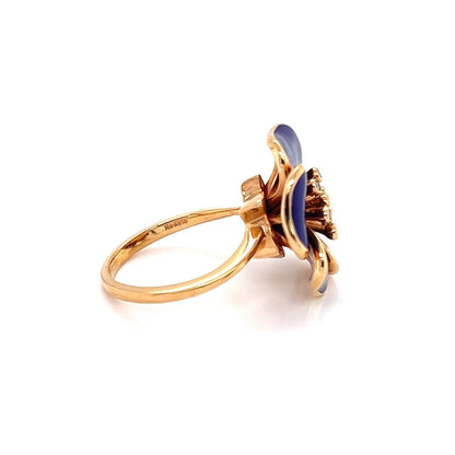 Rosato Diamond 18k Rose Gold Purple Enamel Flower Ring