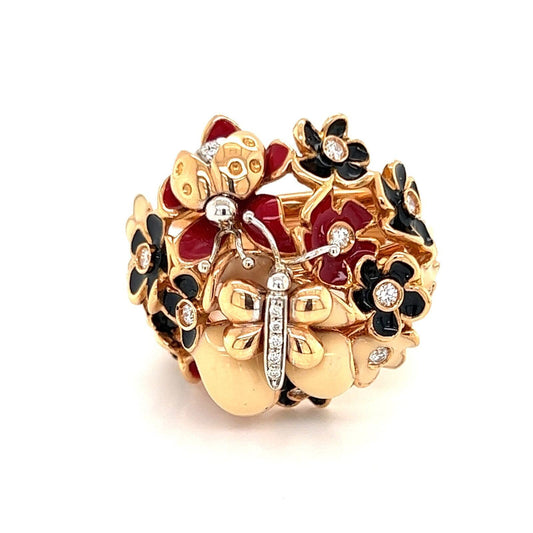 Roberto Coin Diamond Enamel 18k Rose White Gold Floral Ring | Jewels by Joy