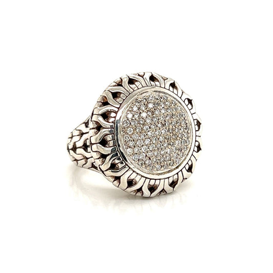 John Hardy Pave Diamond Sterling Silver 18k Gold Wheat Style Round Top Ring | Jewels by Joy