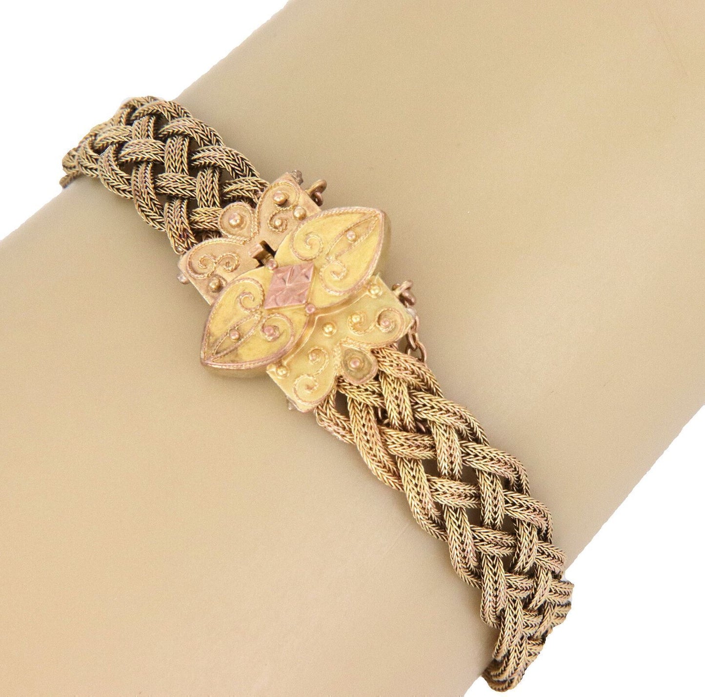 18k Yellow And Rose Gold Braided Flex Band Floral Bracelet | Jewels by Joy