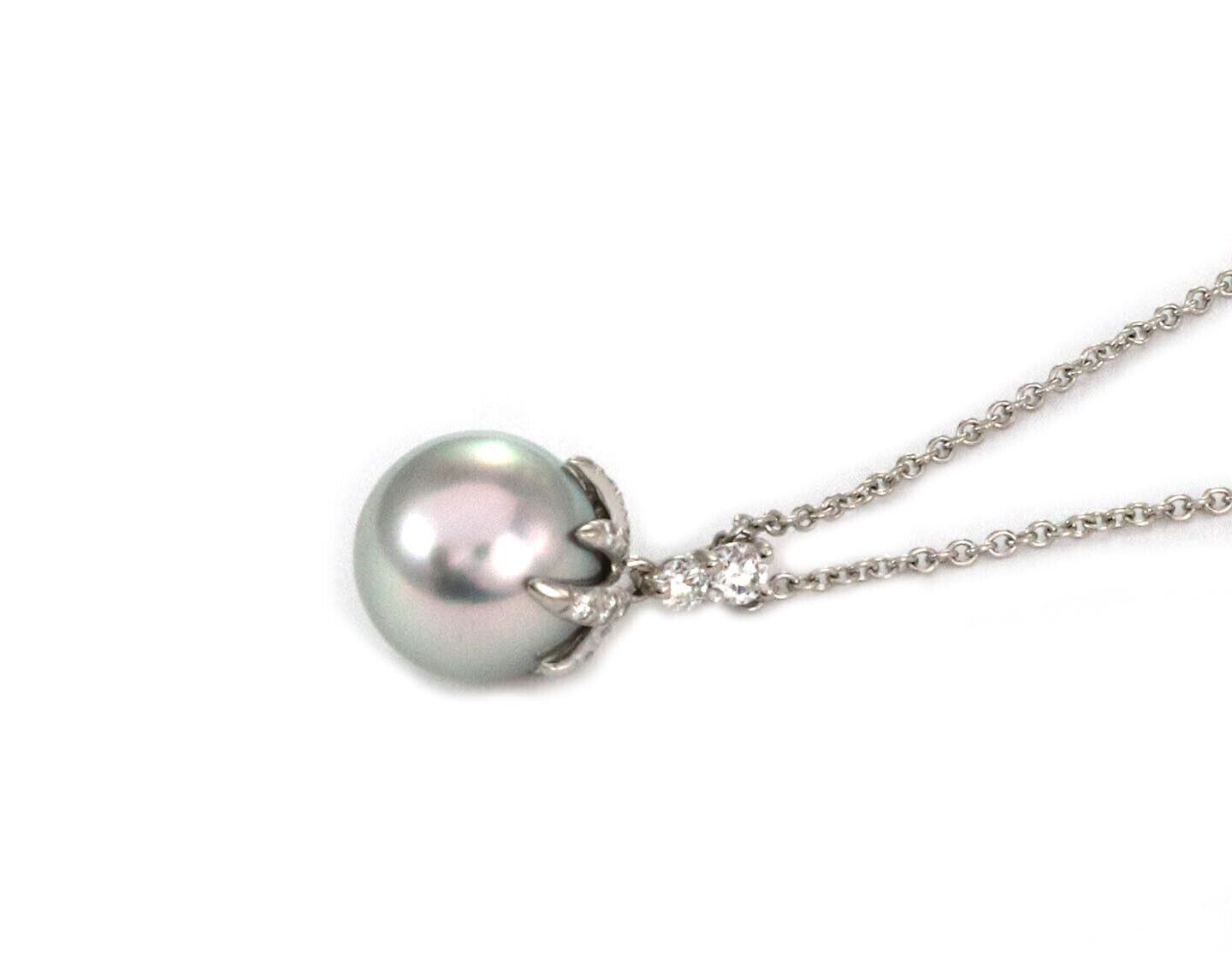 Tiffany & Co. Fireworks Diamond Pale Gray Pearl Platinum Pendant Necklace