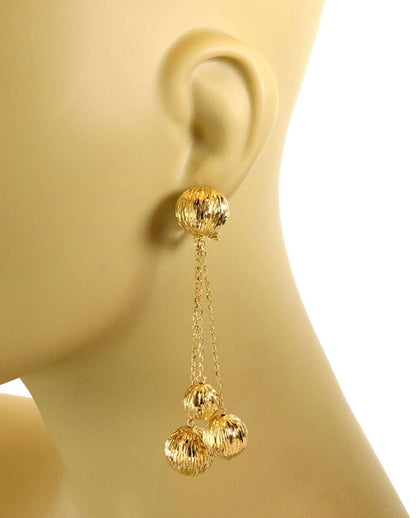 Giordana Castellan 14k Yellow Gold Triple Chain Foil Wrap Balls Dangle Earrings