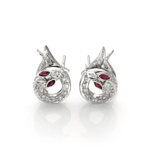 Diamond & Ruby 18k White Gold Coiled Post Clip Earrings | Earrings | catalog, Earrings, Estate | Estate