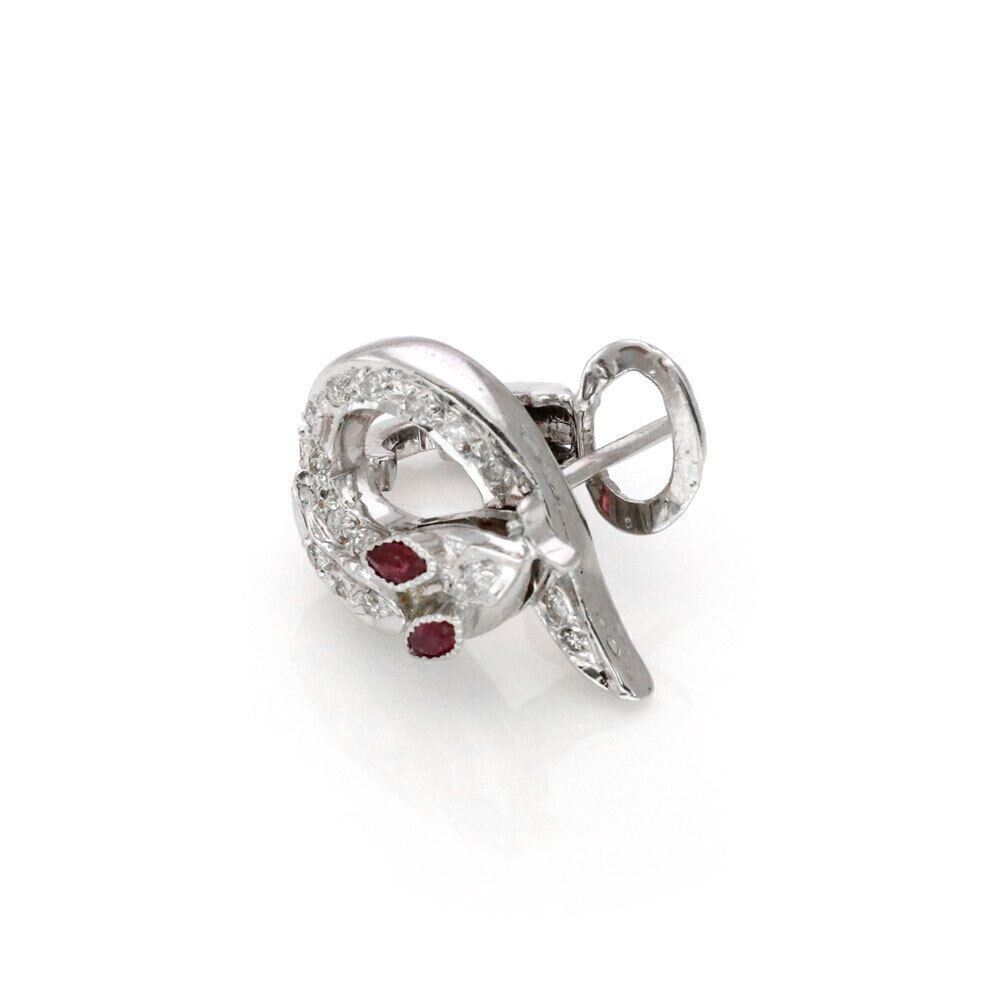 Diamond & Ruby 18k White Gold Coiled Post Clip Earrings