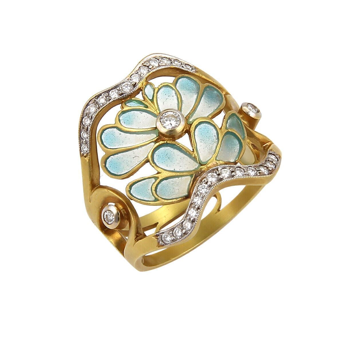 Masriera Diamond Aqua Enamel 18k Gold Open Floral Wave Band Ring | Rings | catalog, Designer Jewelry, Masriera, Rings | Masriera