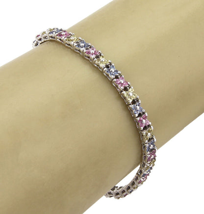 Pink Blue & Yellow Sapphire Star 18k White Gold Link Tennis Bracelet | Bracelets | Bracelets, catalog, Estate | Estate