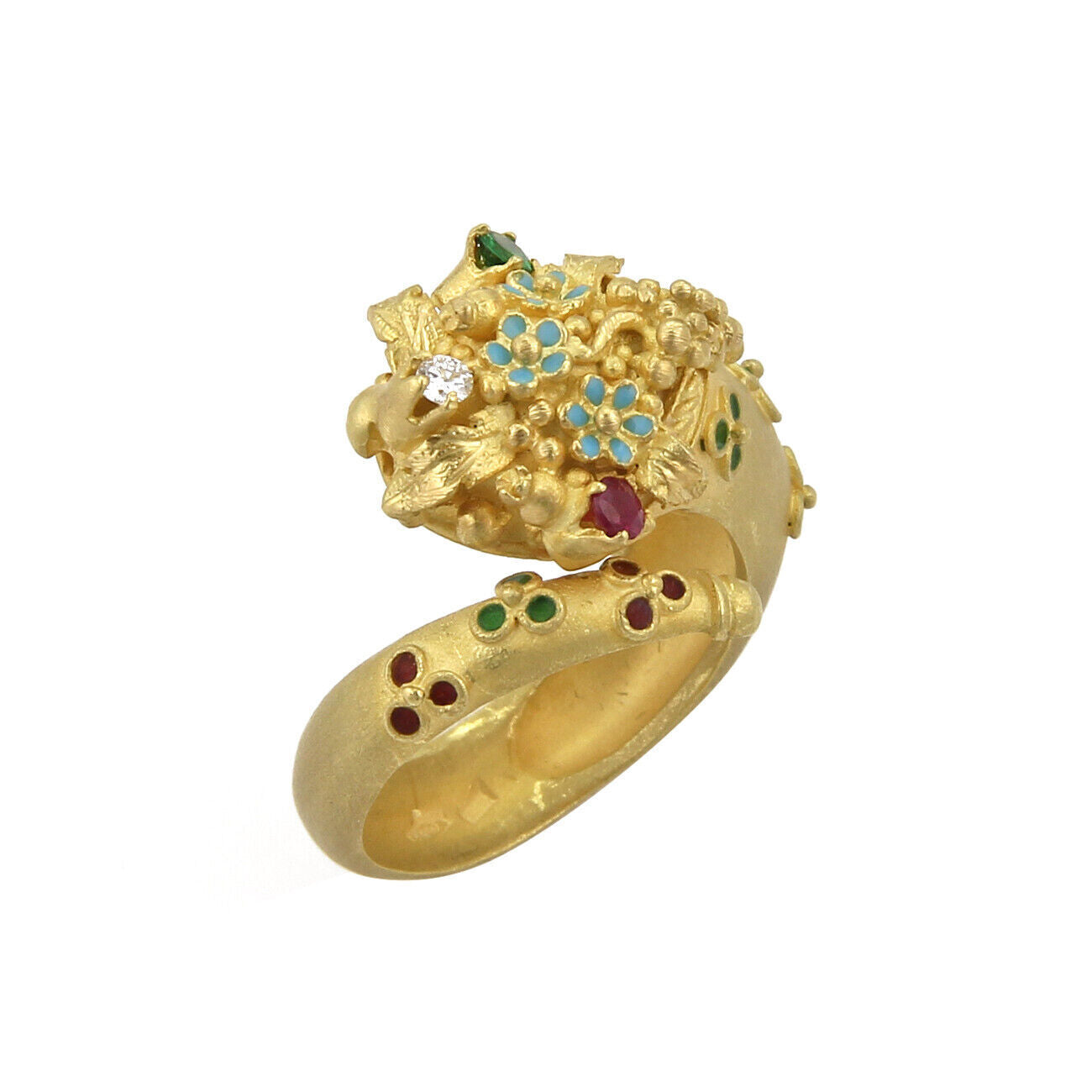 Diamond Ruby Emerald 18k Yellow Gold Enamel Snake Bypass Ring | Rings | catalog, Estate, Rings | Estate