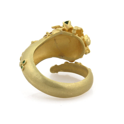 Diamond Ruby Emerald 18k Yellow Gold Enamel Snake Bypass Ring - Size 7