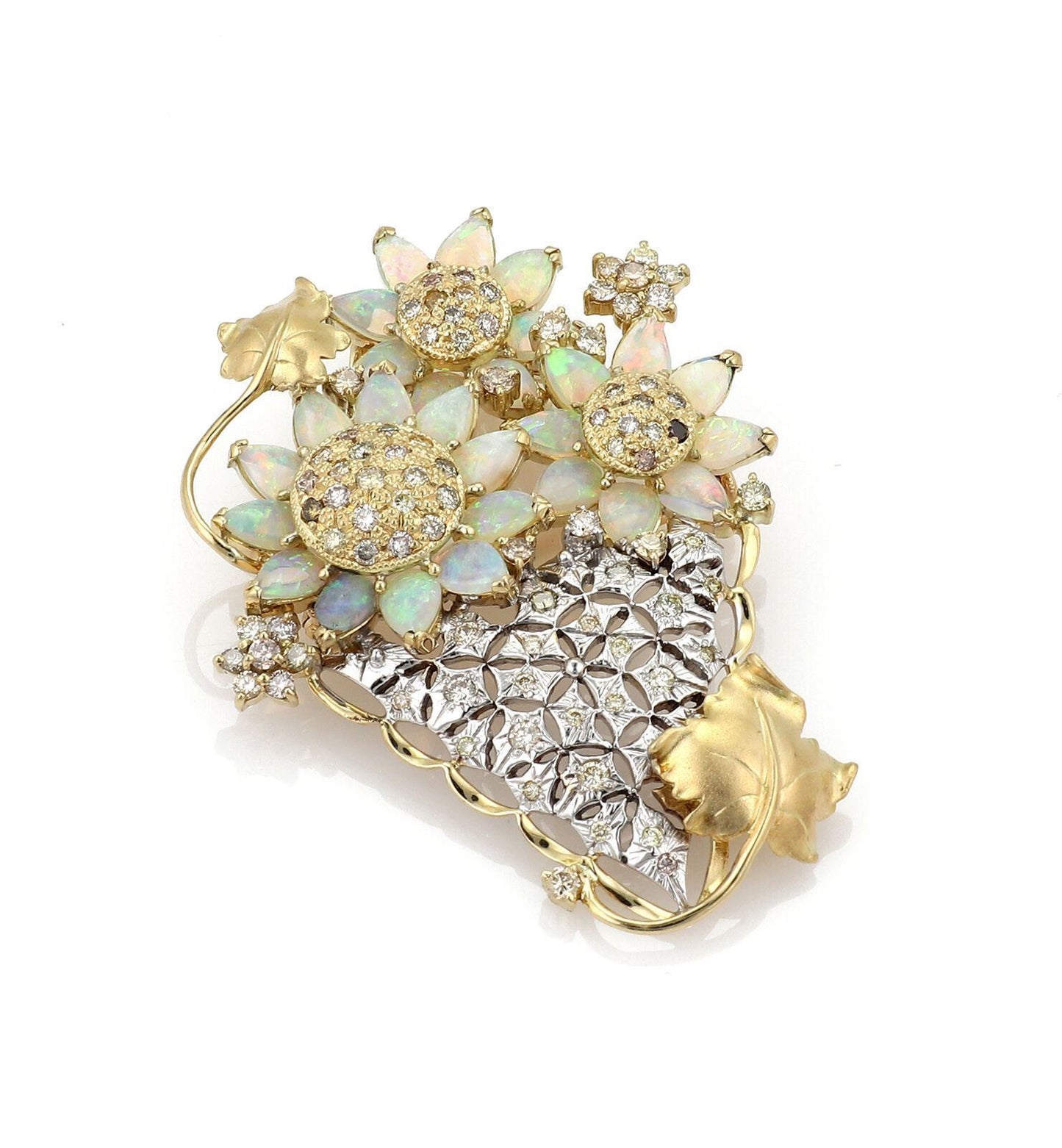 Fancy Diamond & Opal 18k Gold Floral Vase Pendant Brooch Pin | brooches | Brooches, catalog, Estate, pins, Vintage | Estate