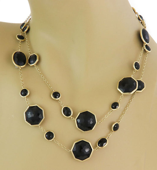Ippolita Onyx Rock Candy Assorted Shape Station 18k Gold Necklace 36" Long