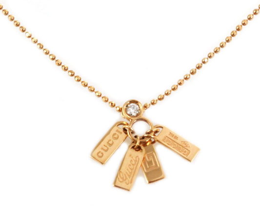 Gucci Diamond 18k Rose Gold 4 Logo Tag Pendant Bead Chain Necklace | Necklaces | Designer Jewelry, Gucci, Necklaces, Pendants | Gucci