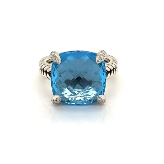 David Yurman Chatelaine Diamond Blue Topaz Sterling Silver Ring | Rings | catalog, David Yurman, Designer Jewelry, Rings, Sterling Silver | David Yurman