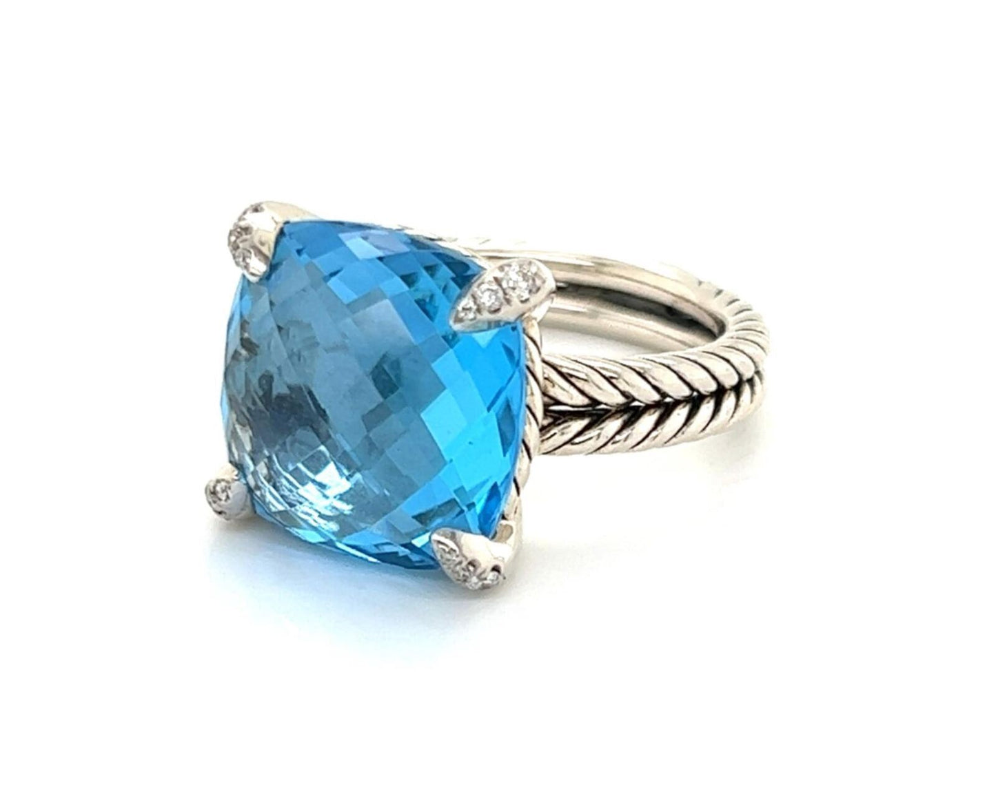 David Yurman Chatelaine Diamond Blue Topaz Sterling Silver Ring
