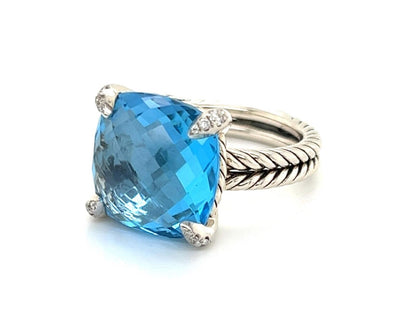 David Yurman Chatelaine Diamond Blue Topaz Sterling Silver Ring