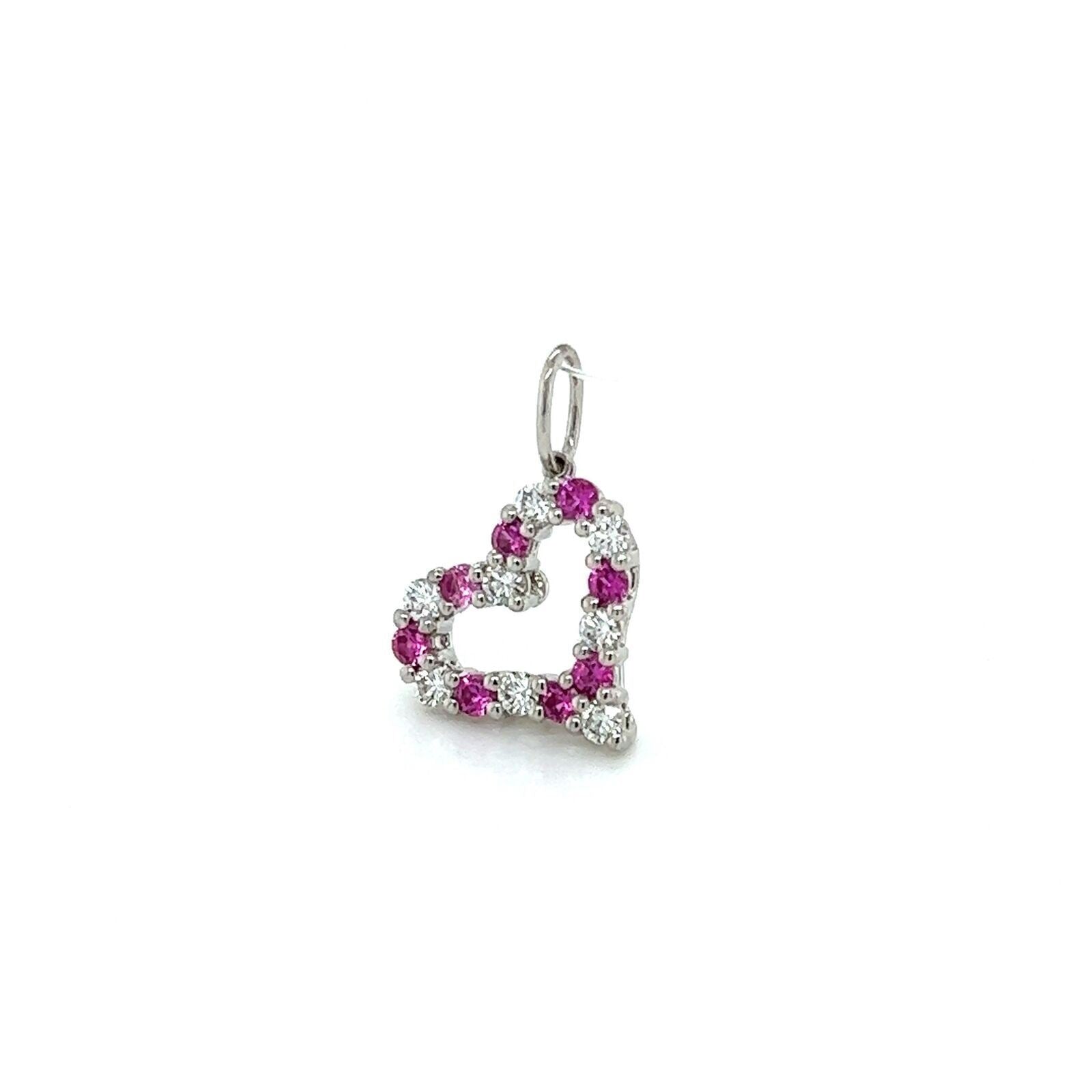 Tiffany & Co. Platinum Diamond Pink Sapphire Heart Charm Pendant | Jewels by Joy