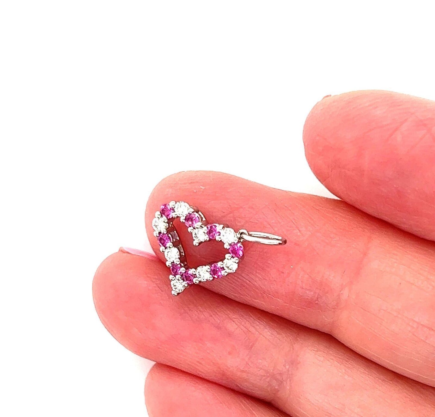 Tiffany & Co. Platinum Diamond Pink Sapphire Heart Charm Pendant