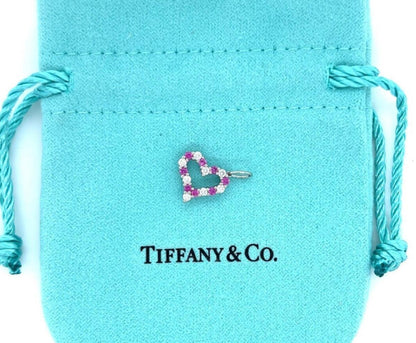 Tiffany & Co. Platinum Diamond Pink Sapphire Heart Charm Pendant