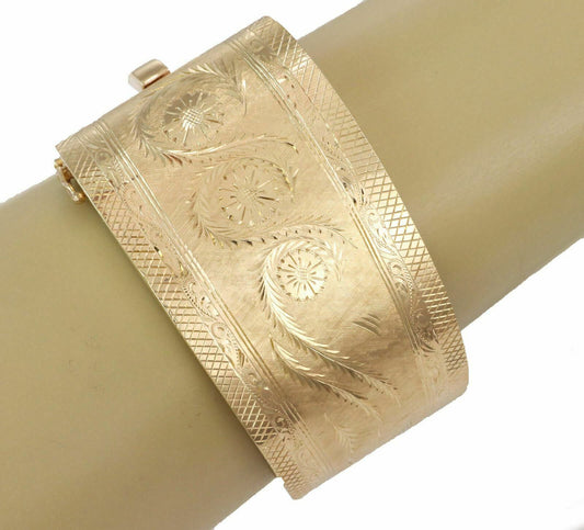 Fancy Wide Hinged 14k Yellow Gold Bangle Bracelet | Bracelets | Bangles, Bracelets, catalog, Estate, Vintage | Estate