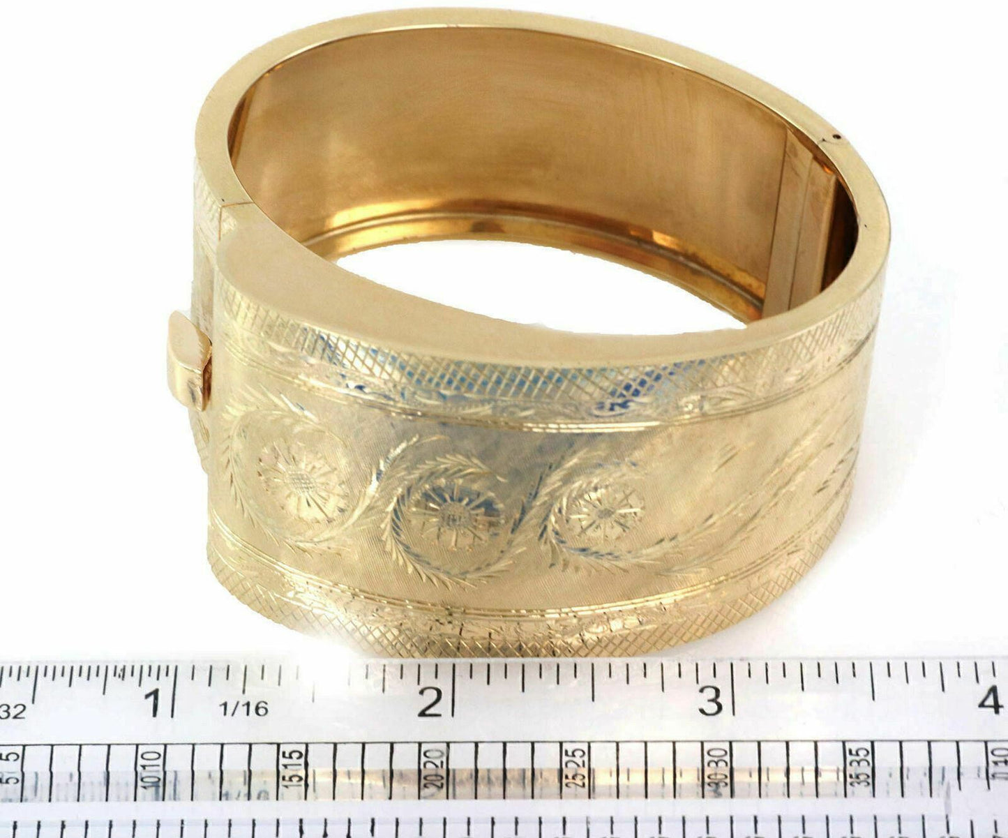 Fancy Wide Hinged 14k Yellow Gold Bangle Bracelet
