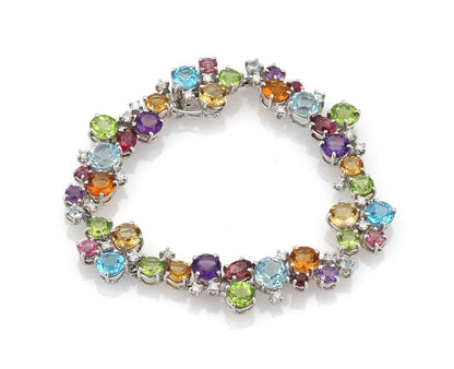 Diamonds & Assorted Multicolor Gems 18k White Gold Bracelet