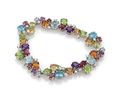 Diamonds & Assorted Multicolor Gems 18k White Gold Bracelet