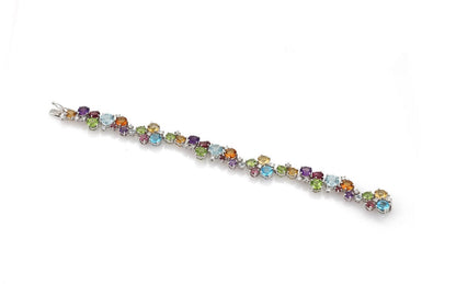 Diamonds & Assorted Multicolor Gems 18k White Gold Bracelet