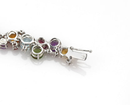 Diamonds & Assorted Multicolor Gems 18k White Gold Bracelet