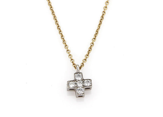 Tiffany & Co. Mini Cruciform diamond platinum 18k yellow gold cross pendant necklace