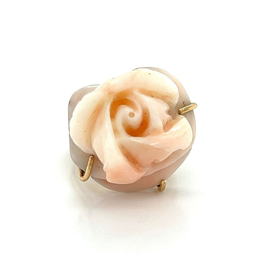 Pink Coral Carved Rose 14k Yellow Gold Ring