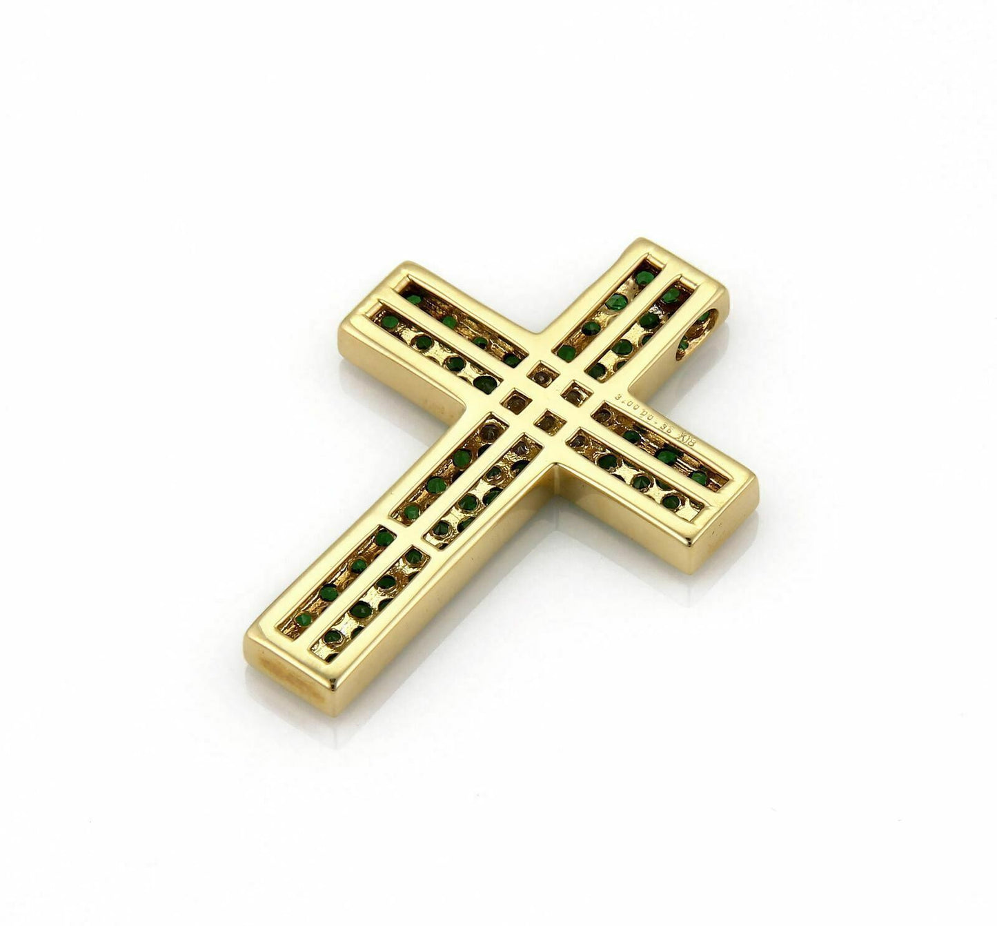 Tsavorite & Diamond 18k Yellow Gold Cross Pendant w/DGL Cert.