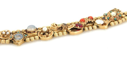 Ten Large Assorted Slide 14k Yellow Gold Charm Double Bracelet
