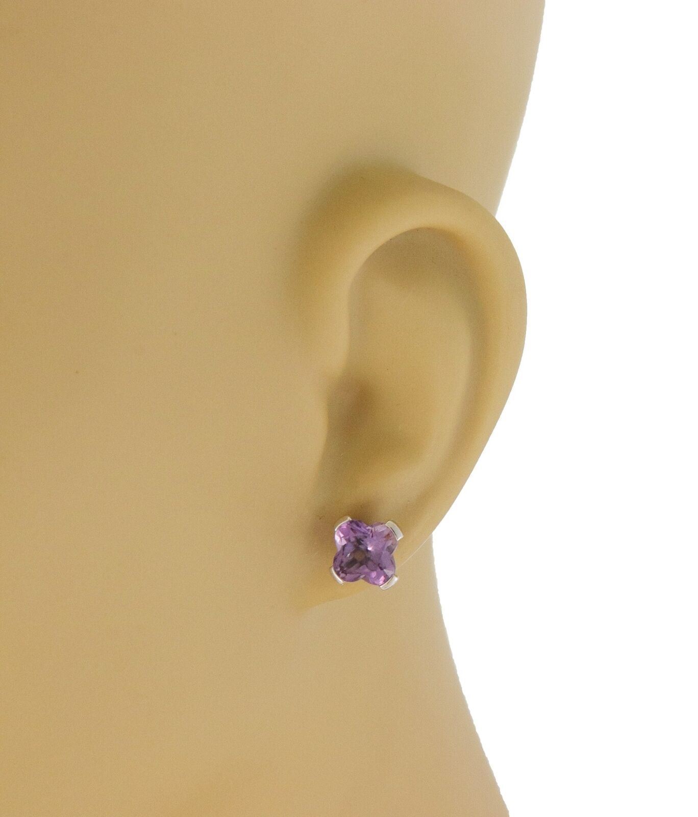 Mauboussin 3ct Flower Cut Amethyst Gemstone 18k White Gold Floral Stud Earrings