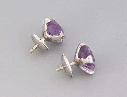 Mauboussin 3ct Flower Cut Amethyst Gemstone 18k White Gold Floral Stud Earrings