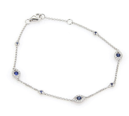 Evil Eye 18k White Gold Blue Sapphire & Diamonds Bracelet