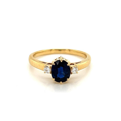 Mikimoto Diamond Sapphire 18k Yellow Gold Ring