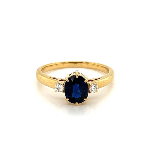 Mikimoto Diamond Sapphire 18k Yellow Gold Ring