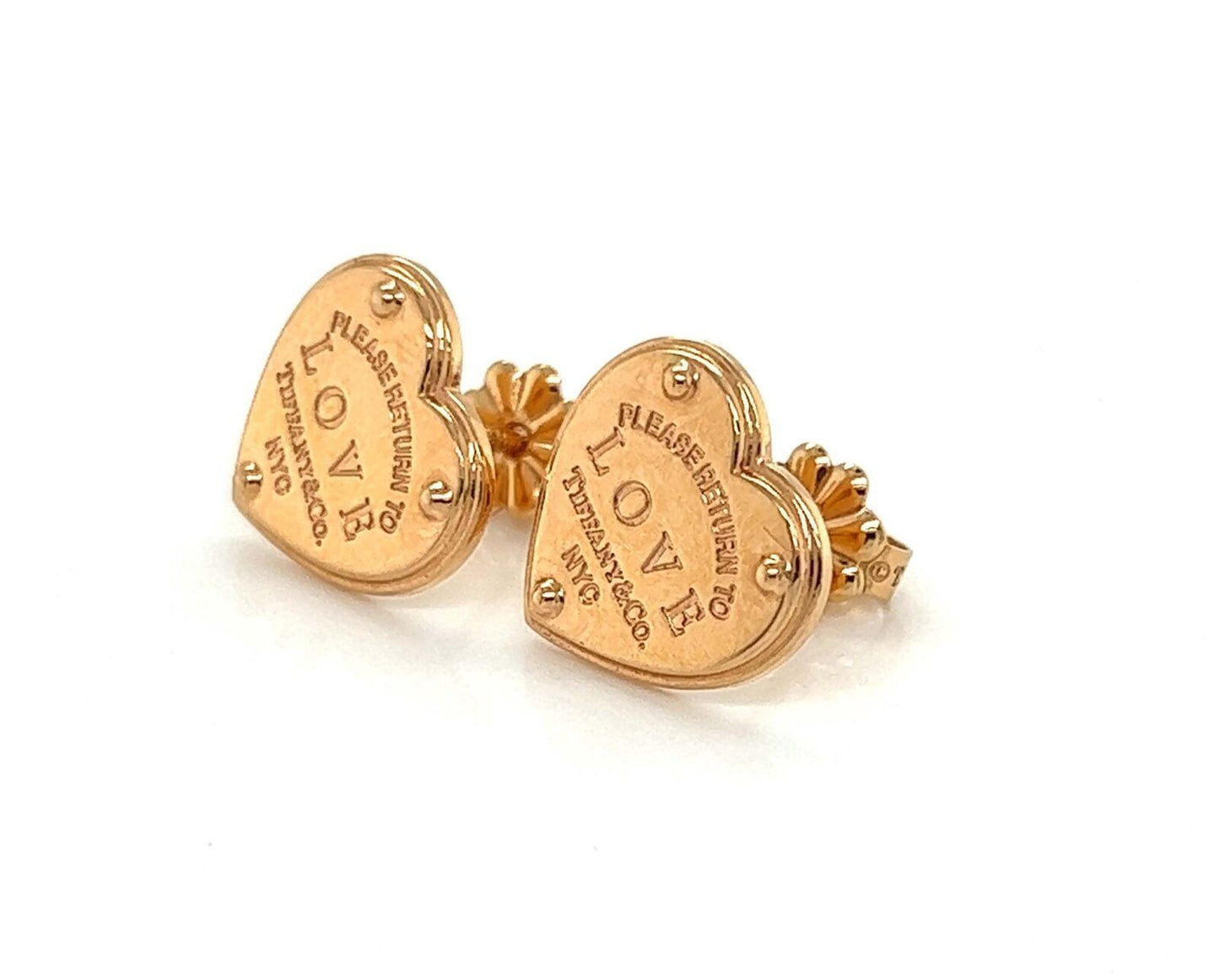 Tiffany & Co. Please Return 18k Rose Gold LOVE Heart Stud Earrings