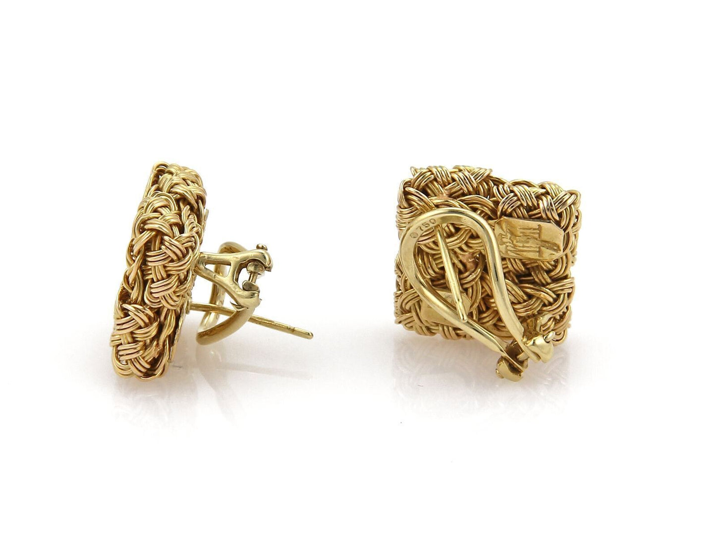 John Hardy 18k Yellow Gold Basket Weave Square Post Clip Earrings