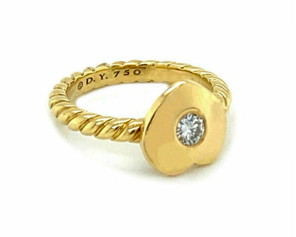 David Yurman Diamond 18k Yellow Gold Heart Cable Ring