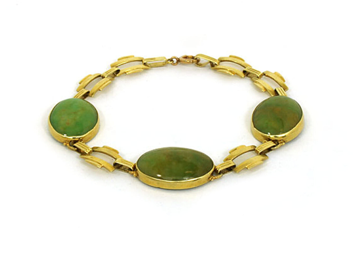 Jade 14k Yellow Gold Fancy Oval & Bar Link Bracelet